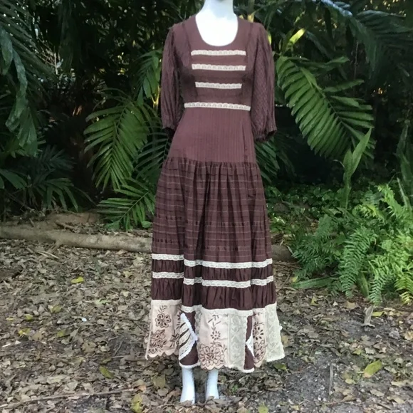 Mexican Dresses | Vintage Cotton 50s Mexican Dress | Color: Brown | Size: 0 | Tangibeads's Closet